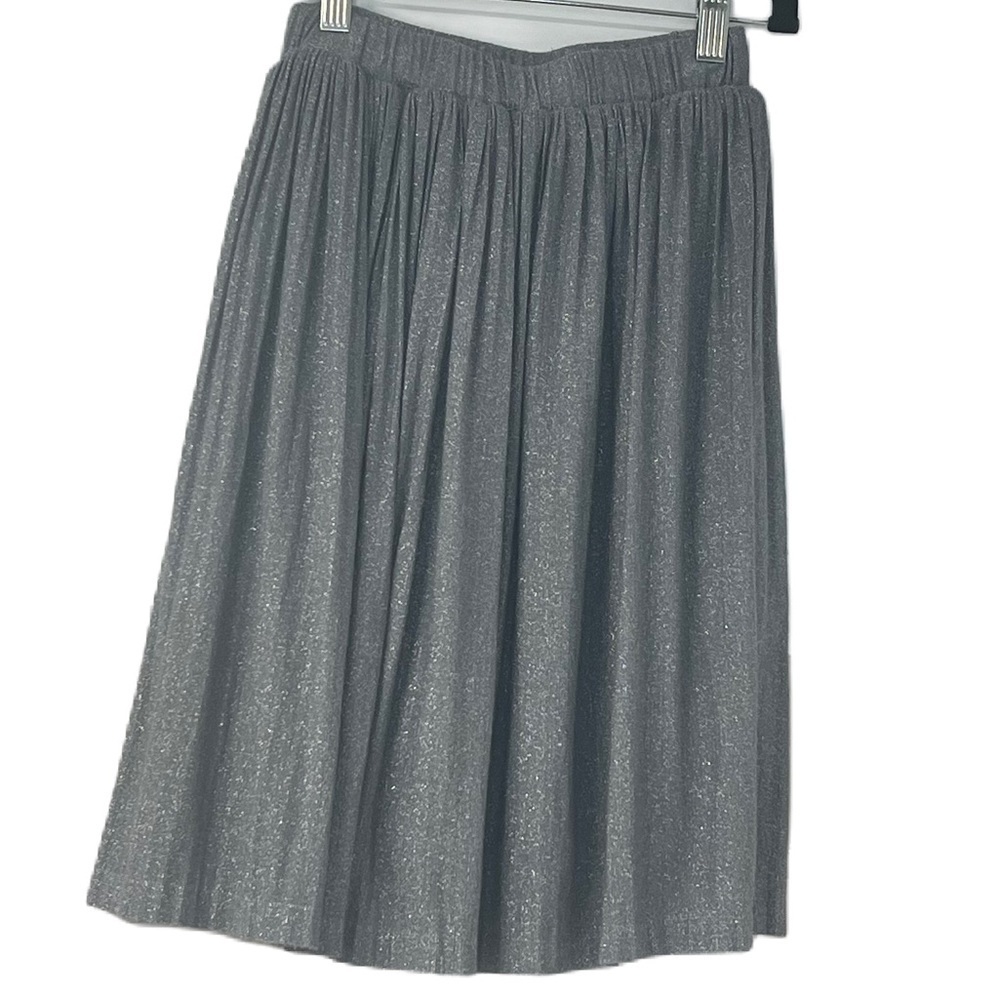 Kidichic Girls sz 10 Metallic Silver Pleated Aline Cotton Shimmer Soft Skirt